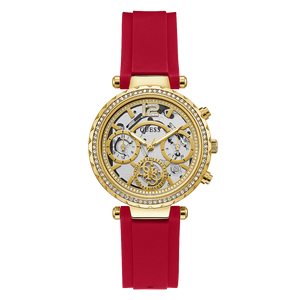 Buy Shop Guess Solstice Diamonds Gold Dial Red Rubber Strap Watch for Women - GW0484L1 USA Online