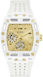 Guess Phoenix Analog Gold Dial White Silicone Strap Watch For Men - GW0499G5