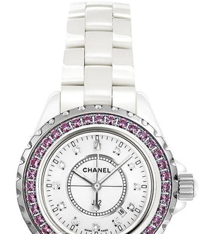 Buy Shop Chanel J12 Sapphire Bezel Ceramic White Dial White Steel Strap Watch for Women - J12 H2010 USA Online