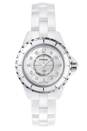Buy Shop Chanel J12 Diamonds Quartz Mother of Pearl White Dial White Steel Strap Watch for Women - J12 H2570 USA Online