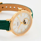 Fossil Jacqueline Multifunction Moonphase Mother of Pearl White Dial Green Leather Strap Watch for Women - ES5244