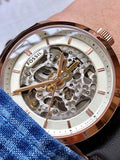 Buy Shop Fossil Townsman Automatic Skeleton White Dial Brown Leather Strap Watch for Men - ME3078 USA Online
