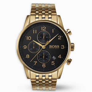 Buy Shop Hugo Boss Navigator Black Dial Gold Steel Strap Watch for Men - 1513531 USA Online
