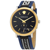 Versace  V-Circle Black Dial Blue Leather Strap Watch for Men - VEBQ01419