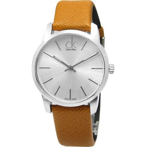 Buy Shop Calvin Klein City Silver Dial Light Brown Leather Strap Watch For Women- K2G23120 USA Online