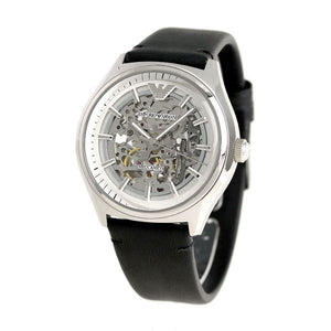 Buy Shop Emporio Armani Meccanico White Skeleton Dial Black Leather Strap Watch For Men - AR60003 USA Online
