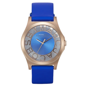 Buy Shop Marc Jacobs Henry Skeleton Blue Dial Blue Leather Strap Watch for Women - MBM1244 USA Online