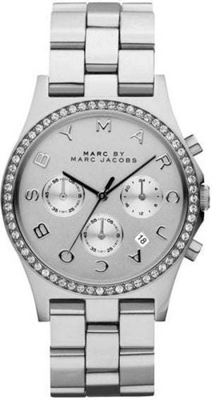 Buy Shop Marc Jacobs Henry Glitz Chronograph Silver Dial Silver Steel Strap Watch for Women - MBM9017 USA Online