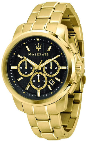Buy Shop Maserati Successo 44mm Black Dial Gold Stainless Steel Strap Watch For Men - R8873621013 USA Online