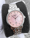 Tissot T Classic Carson Premium Lady Mother of Pearl Pink Dial Silver Steel Strap Watch For Women - T122.210.11.159.00