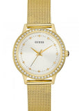 Guess Chelsea Crystals Mother of Pearl White Dial Gold Mesh Bracelet Watch For Women - W0647L7