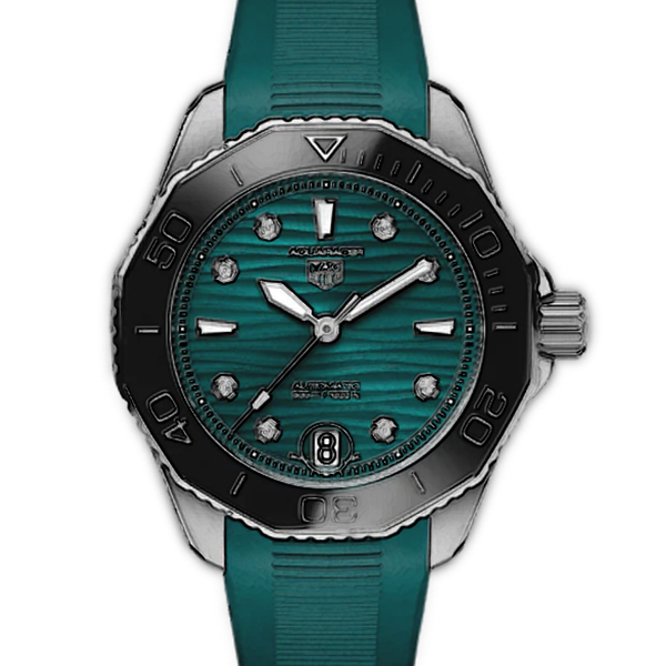 Buy Shop Tag Heuer Aquaracer Professional 300 Automatic Diamonds Green Dial Green Rubber Strap Watch for Women - WBP231G.FT6226 USA Online