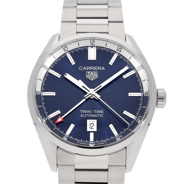 Buy Shop Tag Heuer Carrera Twin Time Blue Dial Silver Steel Strap Watch for Men - WBN201A.BA0640 USA Online