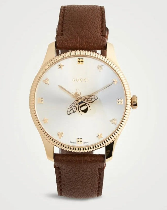 Buy Shop Gucci G Timeless Quartz Silver Dial Brown Leather Strap Watch For Women - YA1265022 USA Online