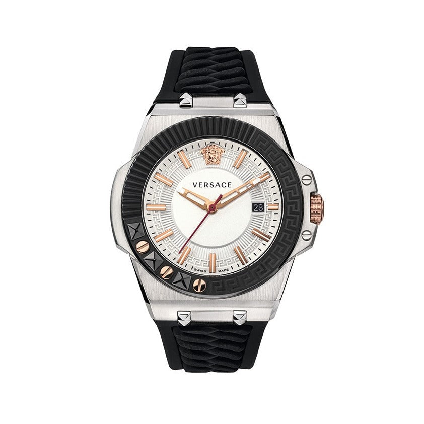 Buy Shop Versace Chain Reaction Quartz White Dial Black Rubber Strap Watch for Men - VEDY00219 USA Online
