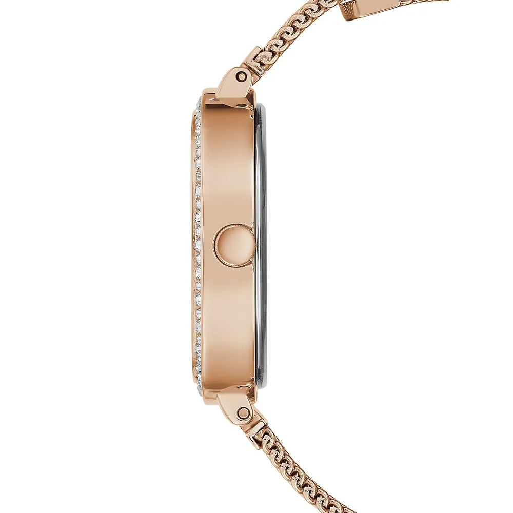 Buy Shop Guess Tapestry Diamonds Rose Gold Dial Rose Gold Mesh Bracelet Watch for Women - GW0354L3 USA Online