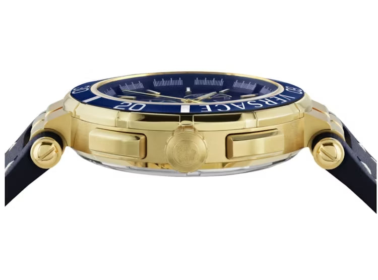 Buy Shop Versace V-Race Multifunction Quartz Blue Dial Blue Leather Strap Watch For Men - VEBV00219 USA Online
