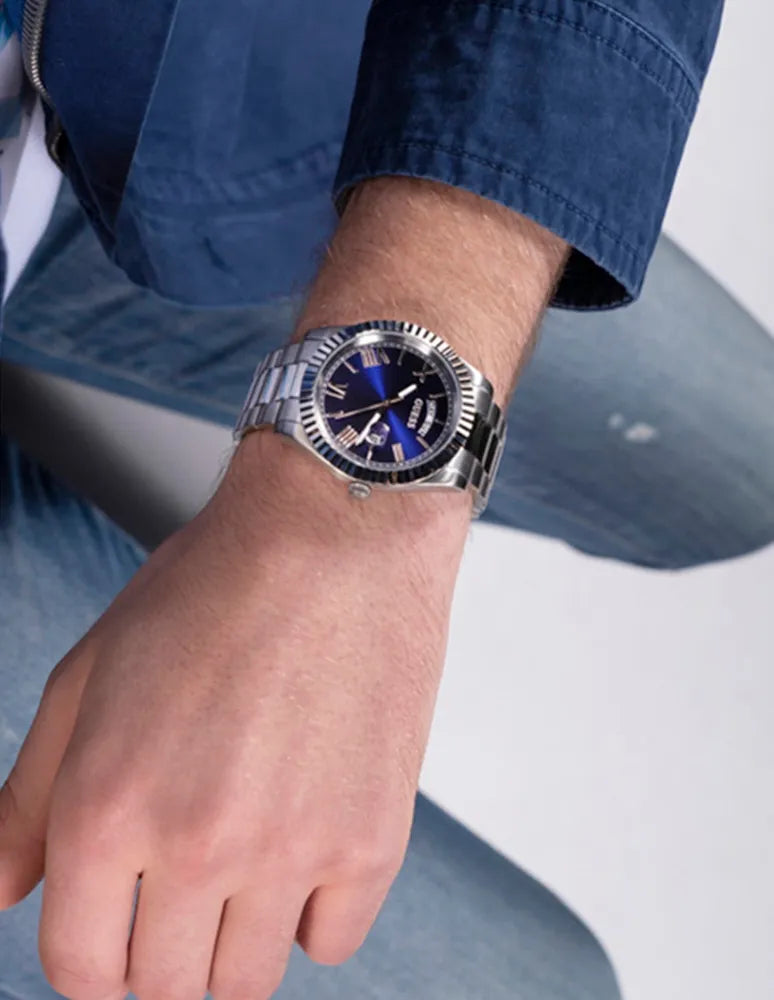 Buy Shop Guess Connoisseur Blue Dial Silver Steel Strap Watch for Men - GW0265G7 USA Online