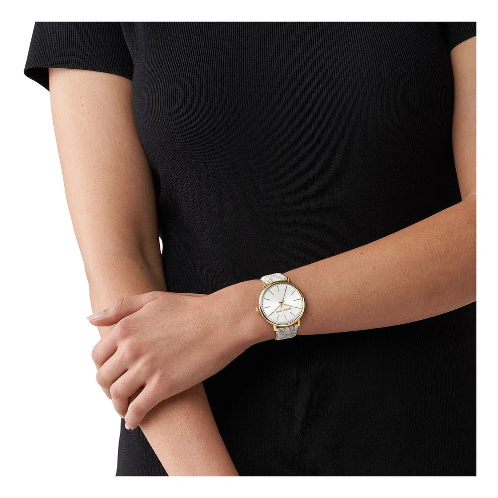 Buy Shop Michael Kors Pyper Quartz Silver Dial White Leather Strap Watch For Women - MK2858 USA Online