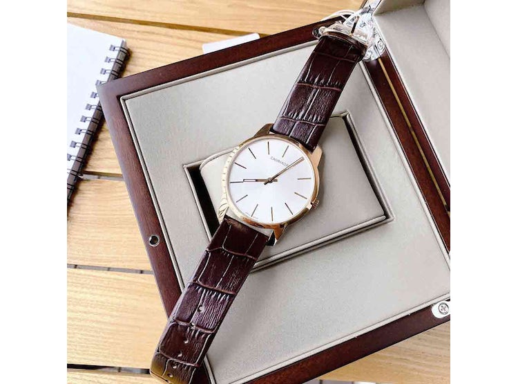 Buy Shop Calvin Klein City Silver Dial Brown Leather Strap Watch For Men - K2G21629 USA Online