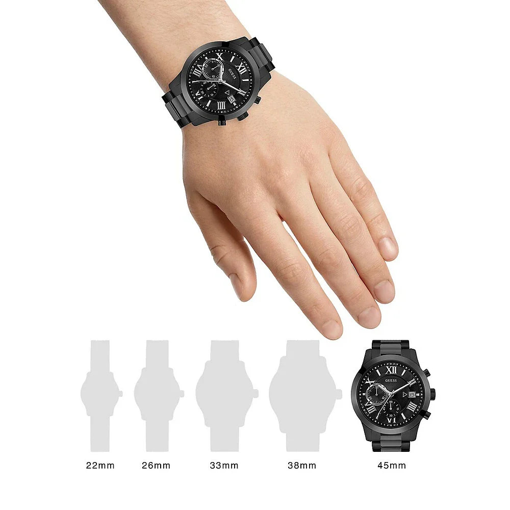 Buy Shop Guess Atlas Chronograph Black Dial Black Steel Strap Watch For Men - W0668G5 USA Online