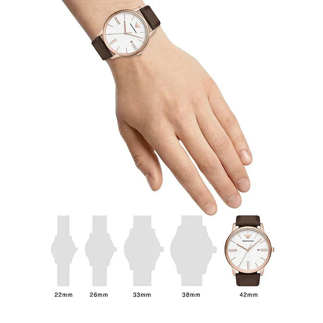 Buy Shop Emporio Armani Minimalist Quartz White Dial Brown Leather Strap Watch For Men - AR11572 USA Online