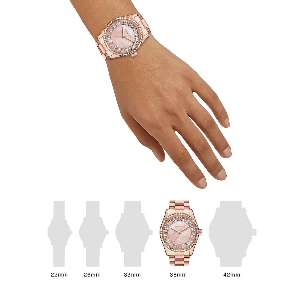 Buy Shop Michael Kors Lexington Three Hand Mother of Pearl Pink Dial Rose Gold Steel Strap Watch For Women - MK7444 USA Online