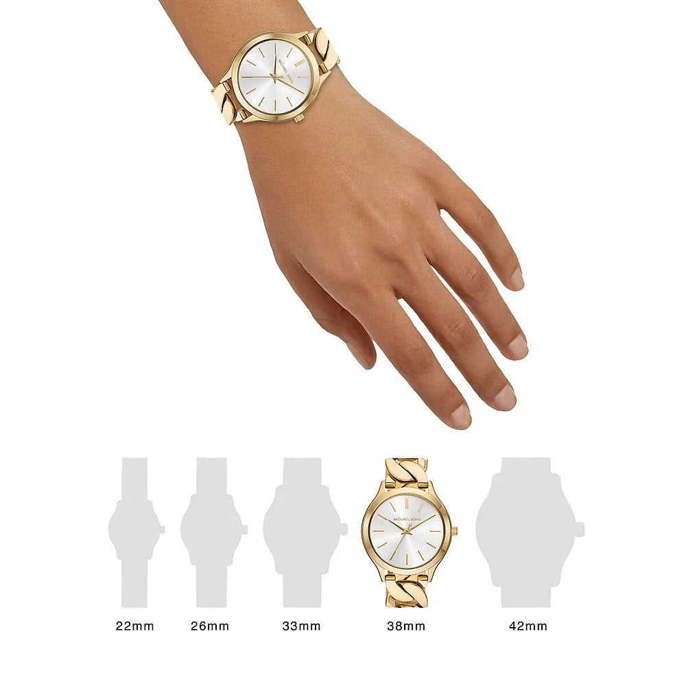 Buy Shop Michael Kors Runway Three-Hand White Dial Gold Steel Strap Watch for Women - MK7472 USA Online