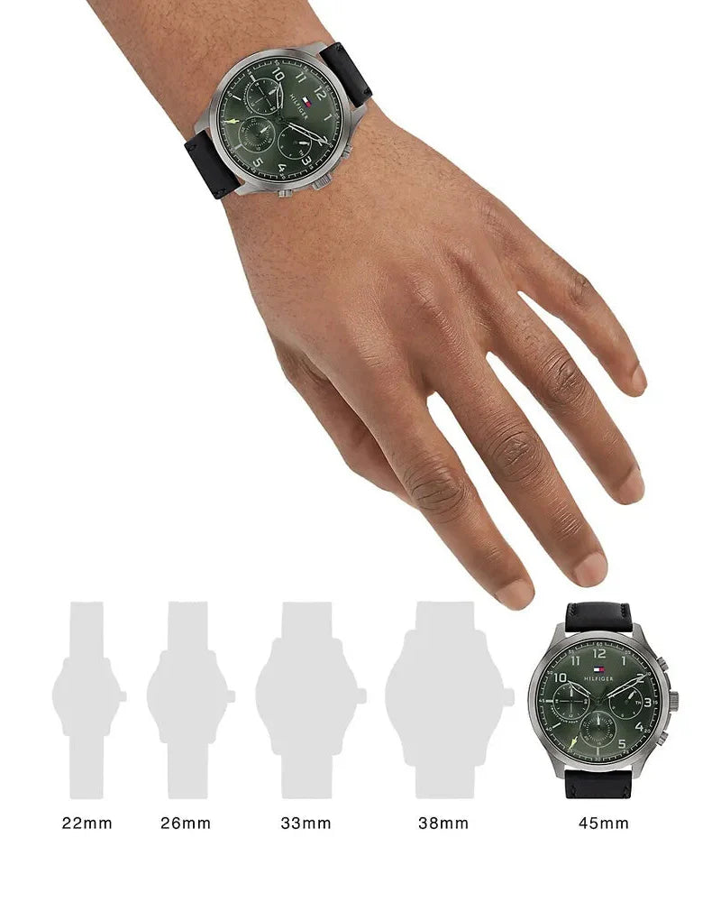 Buy Shop Tommy Hilfiger Asher Chronograph Green Dial Black Leather Strap Watch For Men - 1791856 USA Online