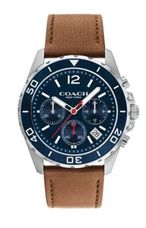 Buy Shop Coach Kent Chronograph Blue Dial Brown Leather Strap Watch for Men - 14602560 USA Online