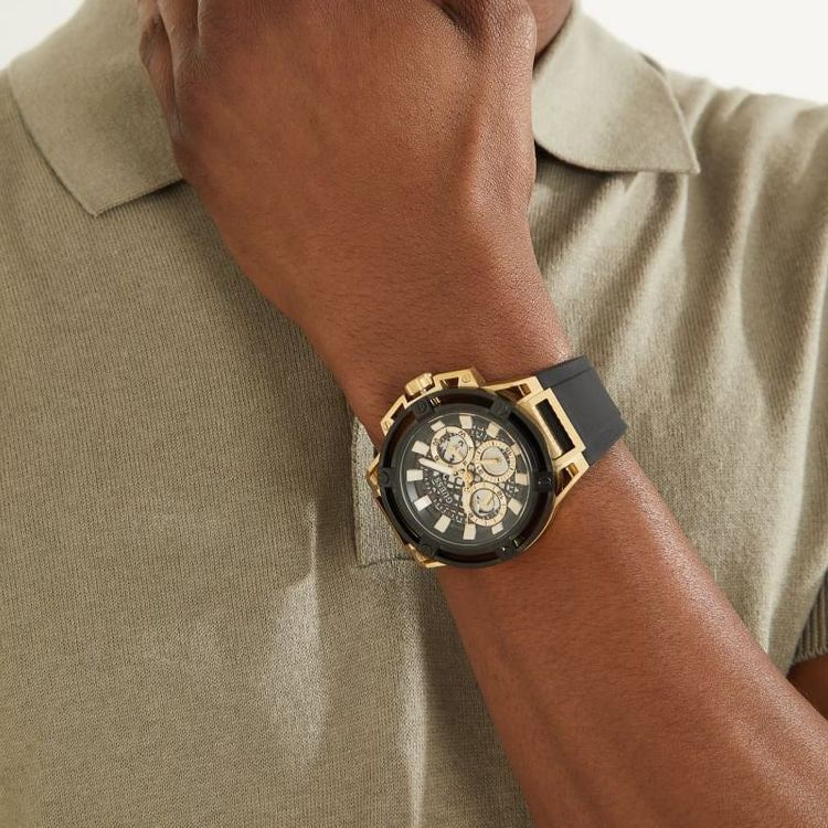 Buy Shop Guess Poseidon Chronograph Black Dial Black Silicone Strap Watch For Men - GW0425G1 USA Online