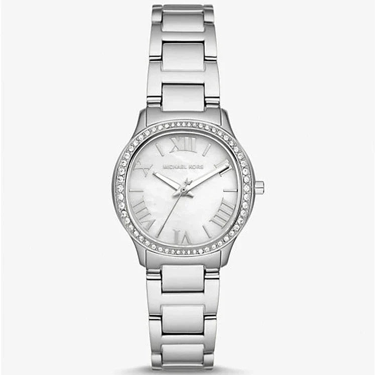 Buy Shop Michael Kors Sage Three-Hand Mother of Pearl White Dial Silver Steel Strap Watch for Women - MK4824 USA Online