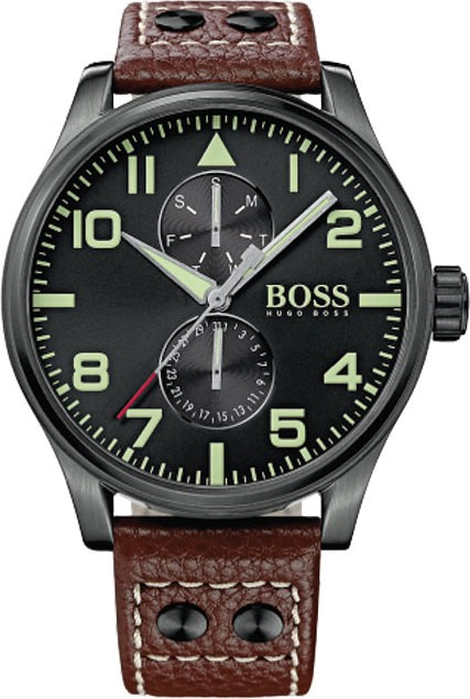 Buy Shop Hugo Boss Aeroliner Maxx Black Dial Brown Leather Strap Watch For Men - 1513079 USA Online