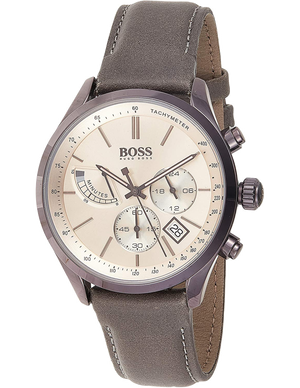 Buy Shop Hugo Boss Grand Prix Silver Dial Grey Leather Strap Watch for Men - 1513603 USA Online