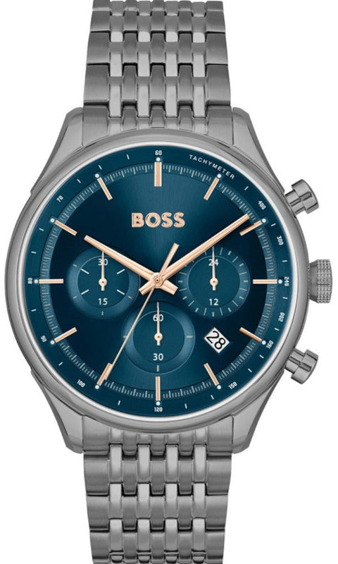 Buy Shop Hugo Boss Gregor Chronograph Blue Dial Grey Steel Strap Watch For Men - 1514083 USA Online