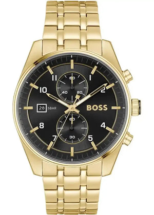 Buy Shop Hugo Boss Skytraveller Chronograph Black Dial Gold Steel Strap Watch for Men - 1514152 USA Online