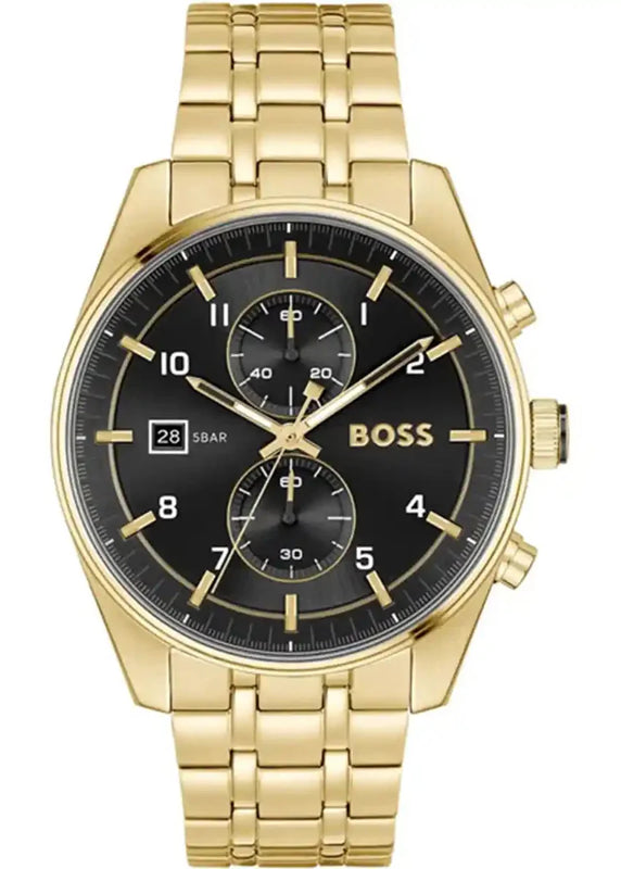 Buy Shop Hugo Boss Skytraveller Chronograph Black Dial Gold Steel Strap Watch for Men - 1514152 USA Online