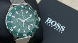 Buy Shop Hugo Boss Admiral Green Dial Silver Mesh Bracelet Watch for Men - 1513905 USA Online