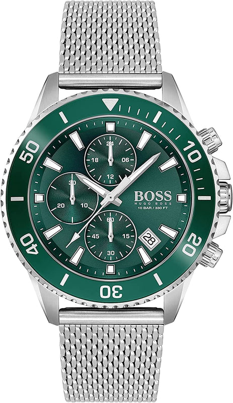 Buy Shop Hugo Boss Admiral Green Dial Silver Mesh Bracelet Watch for Men - 1513905 USA Online