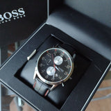 Buy Shop Hugo Boss Aeroliner Black Dial Black Leather Strap Watch for Men - 1512631 USA Online