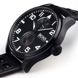 Buy Shop Hugo Boss Aeroliner Black Dial Black Leather Strap Watch For Men - 1513083 USA Online
