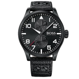 Buy Shop Hugo Boss Aeroliner Black Dial Black Leather Strap Watch For Men - 1513083 USA Online