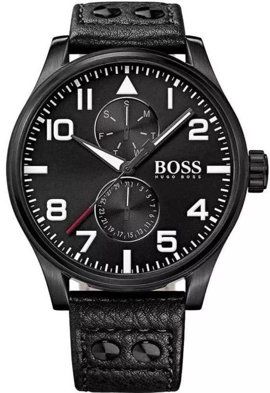 Buy Shop Hugo Boss Aeroliner Black Dial Black Leather Strap Watch For Men - 1513083 USA Online