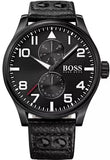 Buy Shop Hugo Boss Aeroliner Black Dial Black Leather Strap Watch For Men - 1513083 USA Online