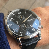 Buy Shop Hugo Boss Aeroliner Chronograph Black Dial Black Leather Strap Watch For Men - 1512448 USA Online