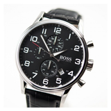 Buy Shop Hugo Boss Aeroliner Chronograph Black Dial Black Leather Strap Watch For Men - 1512448 USA Online