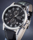 Buy Shop Hugo Boss Aeroliner Chronograph Black Dial Black Leather Strap Watch For Men - 1512448 USA Online