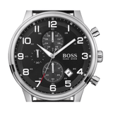 Buy Shop Hugo Boss Aeroliner Chronograph Black Dial Black Leather Strap Watch For Men - 1512448 USA Online