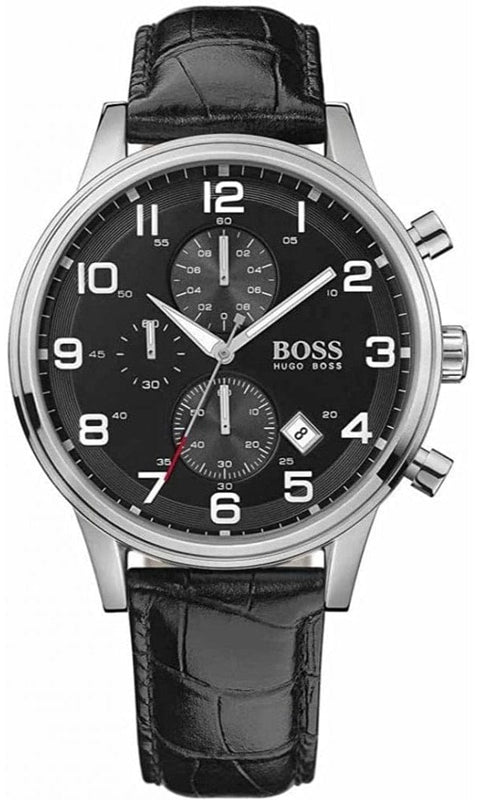 Buy Shop Hugo Boss Aeroliner Chronograph Black Dial Black Leather Strap Watch For Men - 1512448 USA Online
