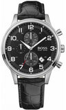Buy Shop Hugo Boss Aeroliner Chronograph Black Dial Black Leather Strap Watch For Men - 1512448 USA Online